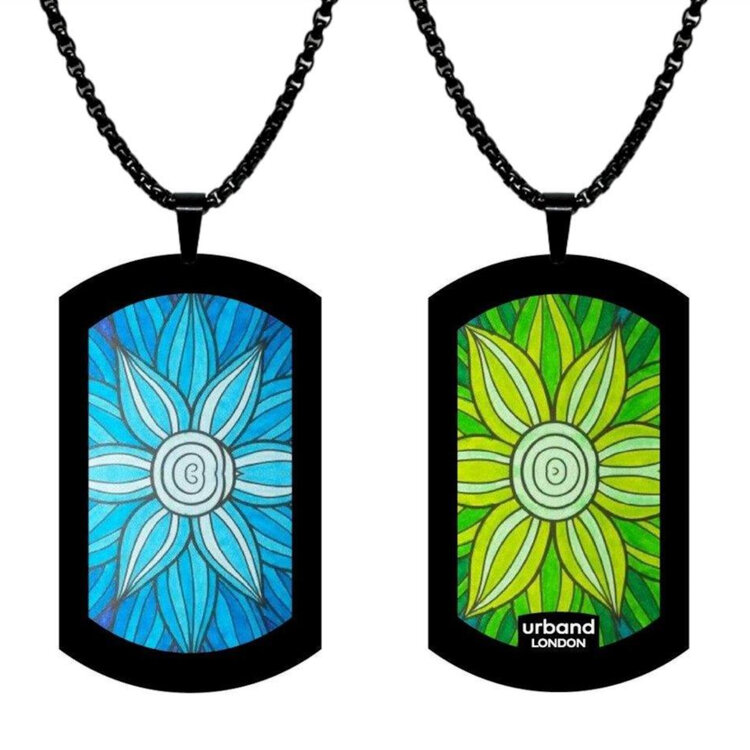 Stainless steel designer double-sided large size pendant 29mm x 50mm handmade in London - Flowers Daisies blossom Metallic by Urband London
