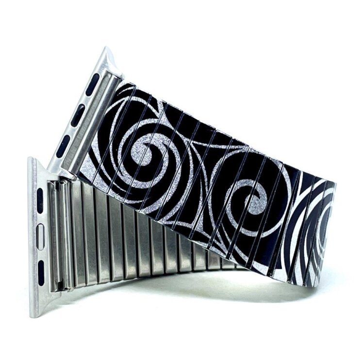 Stainless steel designer bracelet for smart watch handmade in London - Tattoo silver waves Metallic by Urband London