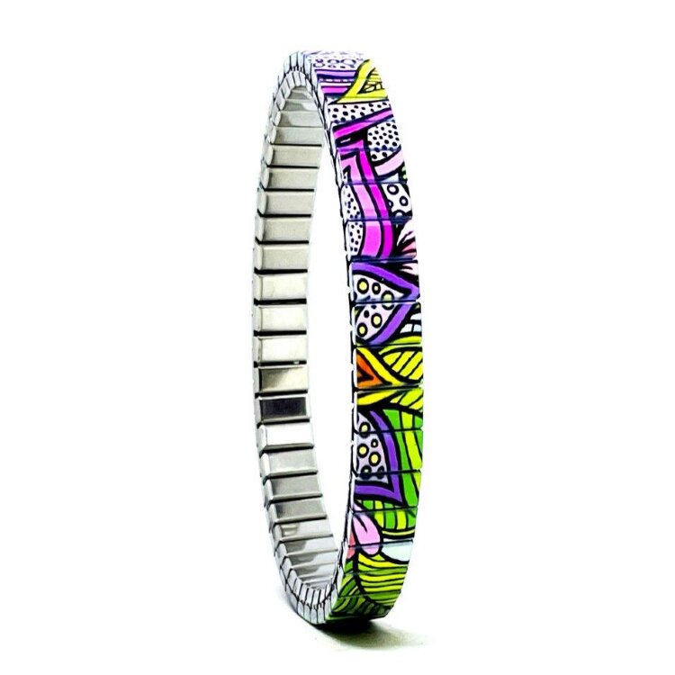 Stainless steel designer bracelet 6mm handmade in London - Flowers Daisies pastel leavs by Urband London