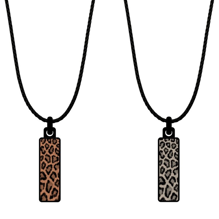A double-sided 8mm x 24mm rectangular stainless steel pendant featuring the Spots tiger vintage copper champagne design in a metallic finish. Its slim shape and two-sided artwork give it a contemporary, easy-to-wear character.  by Urband London