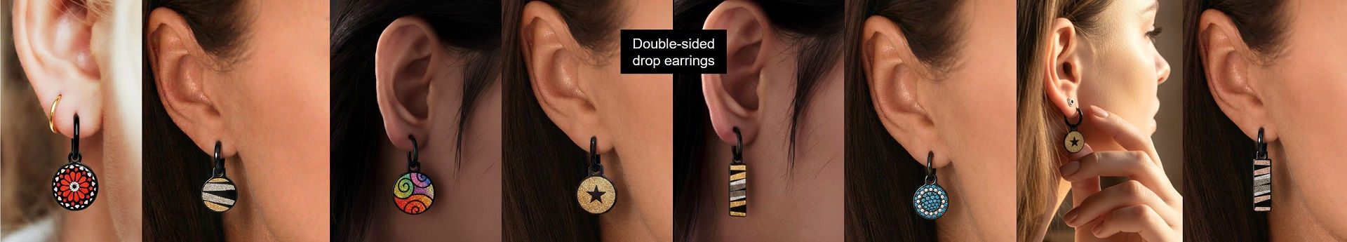 Urband London handmade stainless steel designer double-sided drop earrings on hoops. Unique, stylish, colourful and a perfect gift idea.