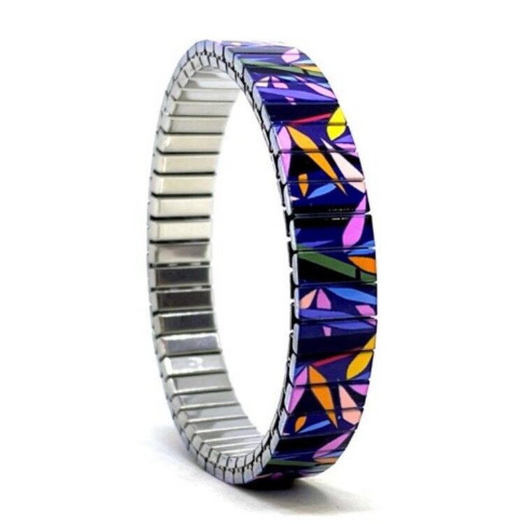 Stainless steel designer bracelet 10mm handmade in London - Flowers Garden blue bamboo by Urband London