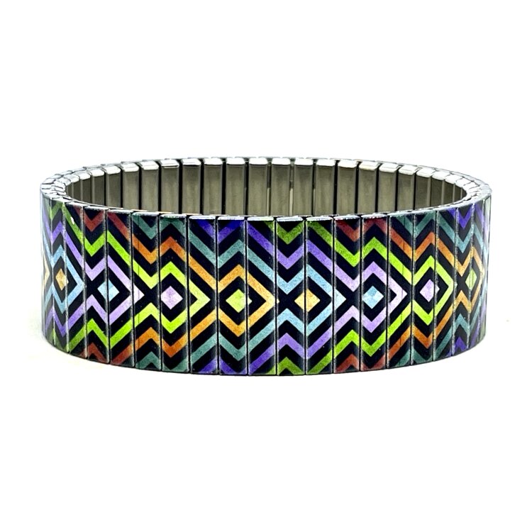 Stainless steel designer bracelet 22mm handmade in London - Checkers Maze arrows Metallic by Urband London