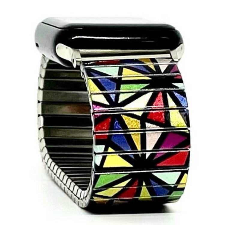 Stainless steel designer bracelet for smart watch handmade in London - Triangles red kaleidoscope Metallic by Urband London