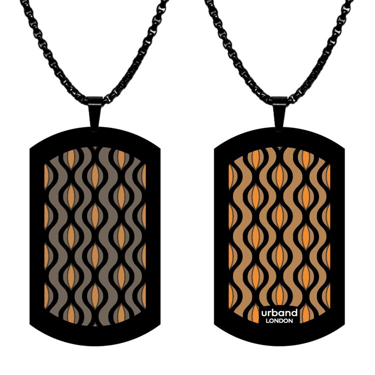 Stainless steel designer double-sided large size pendant 29mm x 50mm handmade in London - Eyes vertical earthy champagne Metallic by Urband London