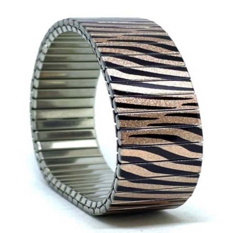 Stainless steel designer bracelet 22mm handmade in London - Zebra Serengeti rose gold Metallic by Urband London