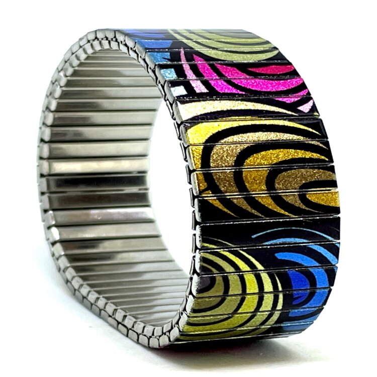 Stainless steel designer bracelet 22mm handmade in London - Checkers Kites deep psychedelica Metallic by Urband London
