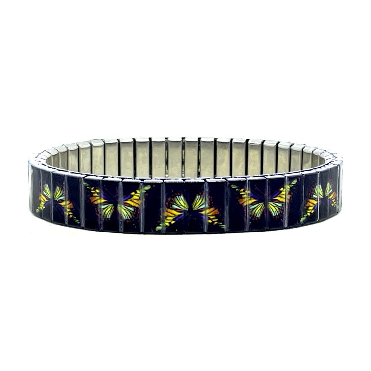 Stainless steel designer bracelet 10mm handmade in London - Art butterflies at night Polished by Urband London