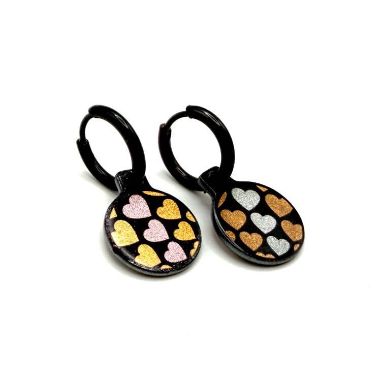 Double-sided 14mm round stainless steel drop earrings featuring the With Love gold infinity design in a metallic finish. The artwork appears on both sides of the drops, so the design remains visible as they move. by Urband London