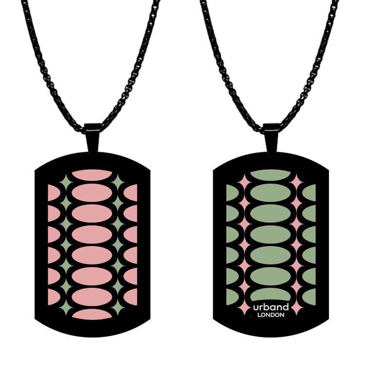 Stainless steel designer double-sided medium size pendant 24mm x 40mm handmade in London - Ovals Stretched rose Metallic by Urband London