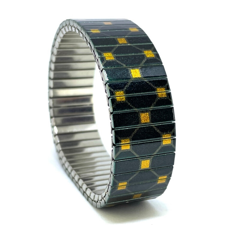 Stainless steel designer bracelet 18mm handmade in London - Squares Party bold gold grid Metallic by Urband London