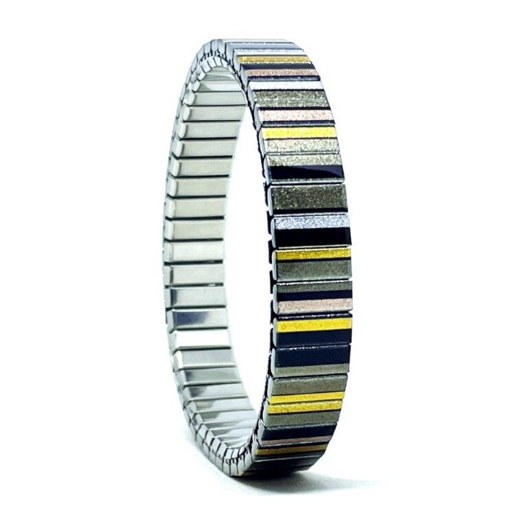 A versatile 10mm stainless steel stretch bracelet featuring the Lines Art golden beads design in a metallic finish. Its clasp-free construction makes it easy and comfortable to wear, while the distinctive artwork adds an individual touch.  by Urband London