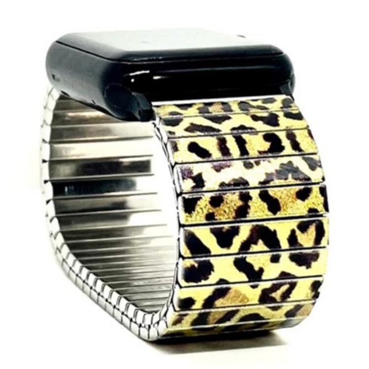 Stainless steel designer bracelet for smart watch handmade in London - Spots tiger vintage yellow and grey Metallic by Urband London