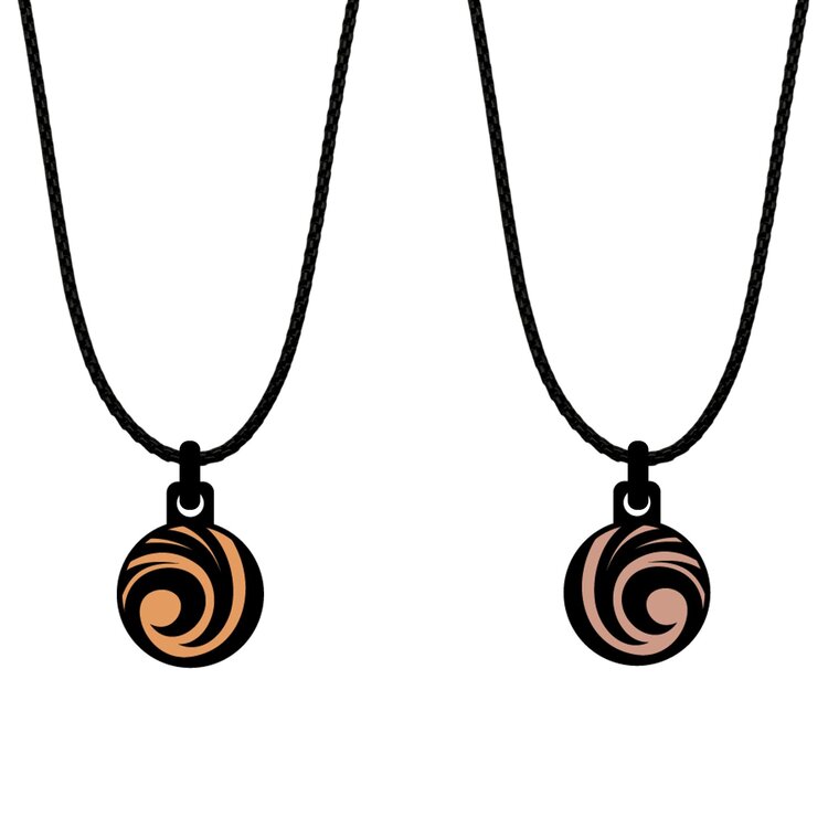 A double-sided 14mm round stainless steel pendant featuring the Tattoo golden waves design in a metallic finish. The artwork is visible on both sides, giving the pendant a distinctive look from every angle. by Urband London