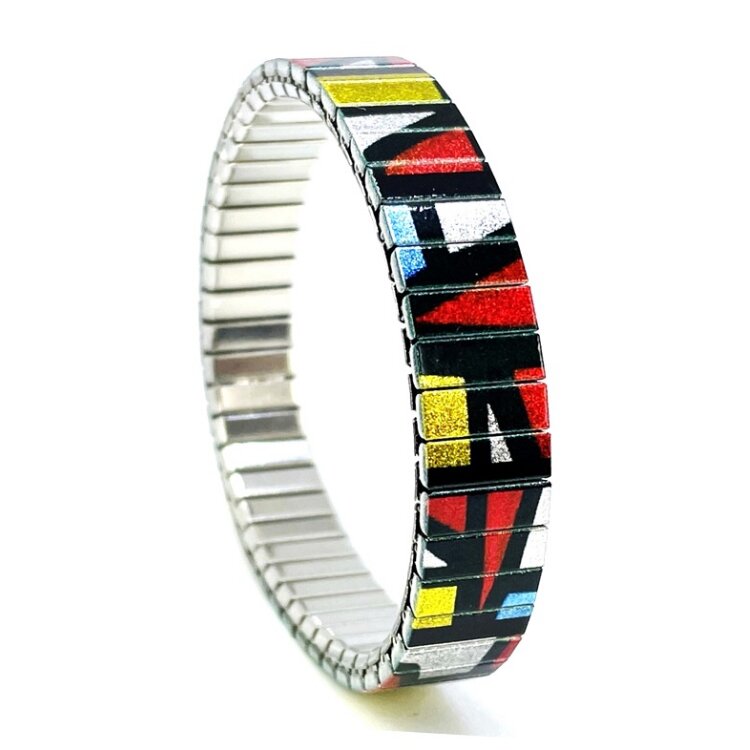 Stainless steel designer bracelet 10mm handmade in London - Checkers Maze Mondrian by Urband London