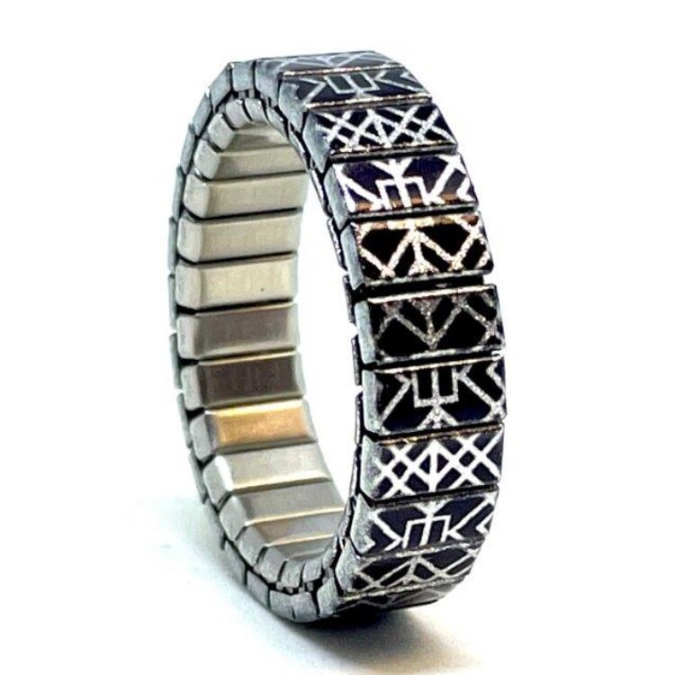 Stainless steel designer ring 6mm handmade in London - Squares Tiles classic black Metallic by Urband London