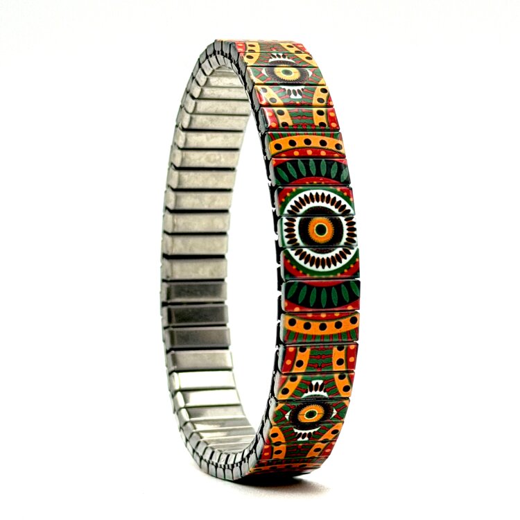 Stainless steel designer bracelet 10mm handmade in London - Checkers Orange Peru by Urband London