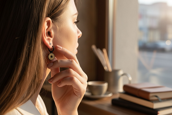 Handmade double-sided stainless steel drop earrings from the Solo collection