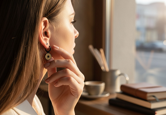 Handmade double-sided stainless steel drop earrings from the Solo collection
