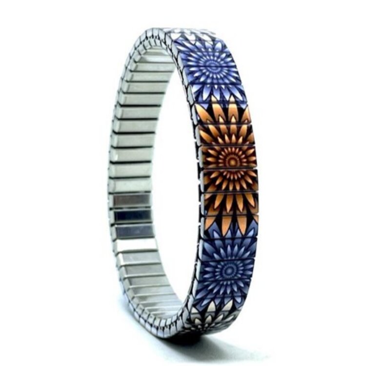 Stainless steel designer bracelet 10mm handmade in London - Mandala Daisies sangria by Urband London