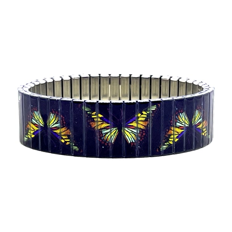 Stainless steel designer bracelet 18mm handmade in London - Art butterflies at night by Urband London