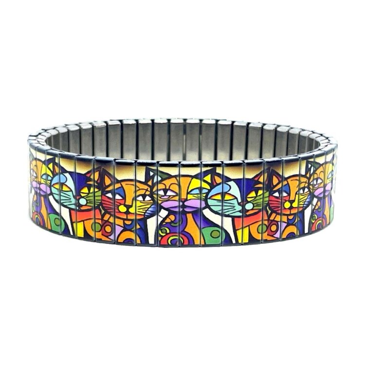 Stainless steel designer bracelet 18mm handmade in London - Art cats family by Urband London