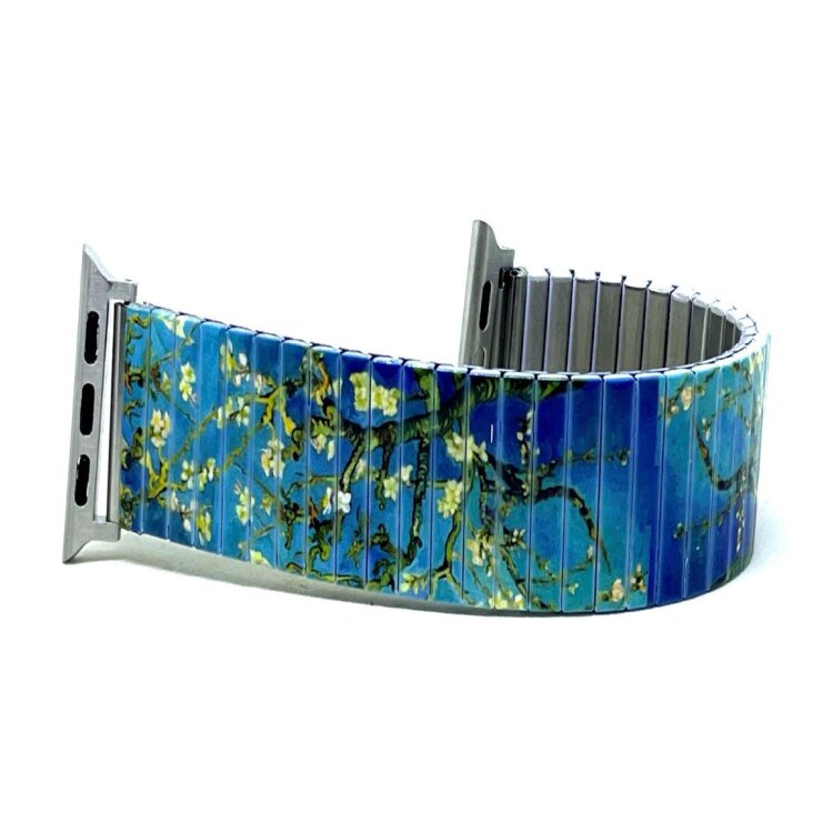 Stainless steel designer bracelet for smart watch handmade in London - Art Van Gogh almond blossom by Urband London
