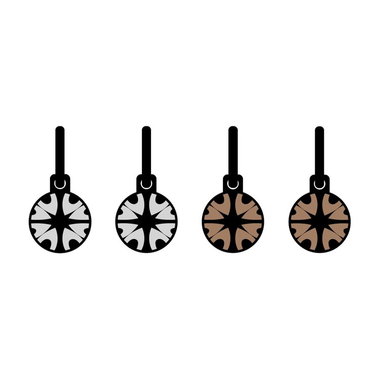 Double-sided 14mm round stainless steel drop earrings featuring the Celtic tiles shield design in a metallic finish. The artwork appears on both sides of the drops, so the design remains visible as they move. by Urband London