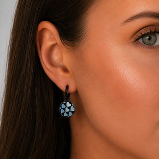 With Love double-sided small round drop earrings handmade in London