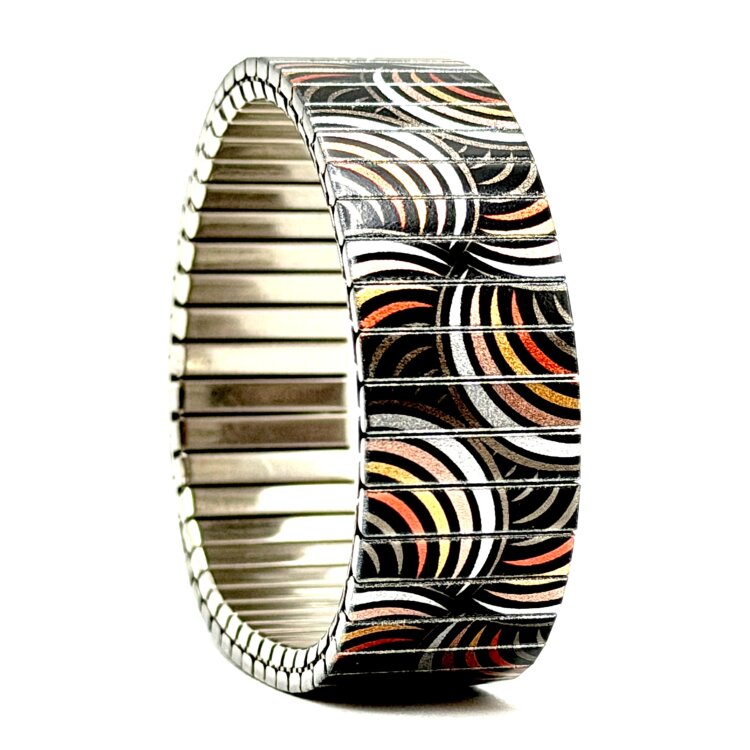 Stainless steel designer bracelet 18mm handmade in London - Circles Discs cosmos earthy cool Metallic by Urband London