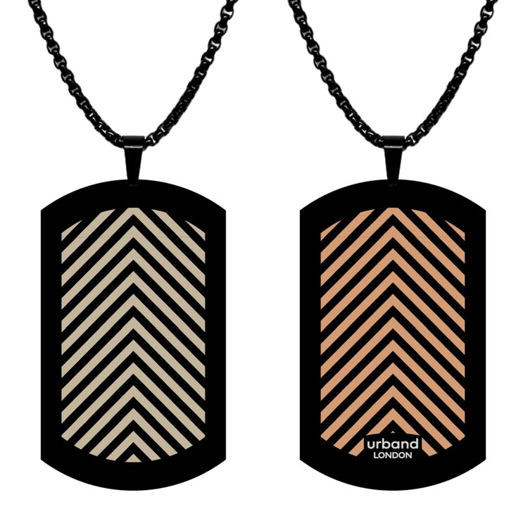 Stainless steel designer double-sided large size pendant 29mm x 50mm handmade in London - Zigzag vintage Metallic by Urband London