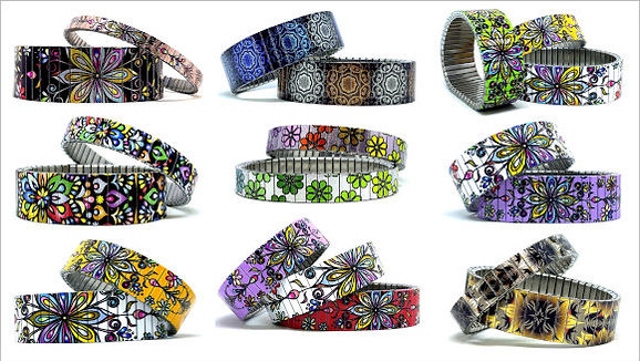 Flowers Art designer stainless steel bracelet collection featuring artistic floral and contemporary wearable art designs.