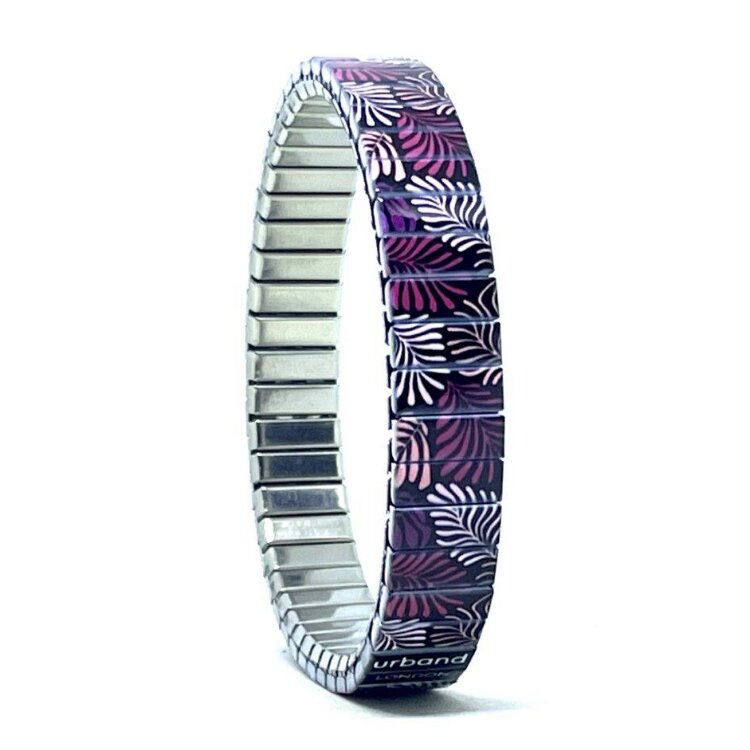 A versatile 10mm stainless steel stretch bracelet featuring the Cool Blossom English garden design in a polished finish. Its clasp-free construction makes it easy and comfortable to wear, while the distinctive artwork adds an individual touch. by Urband London