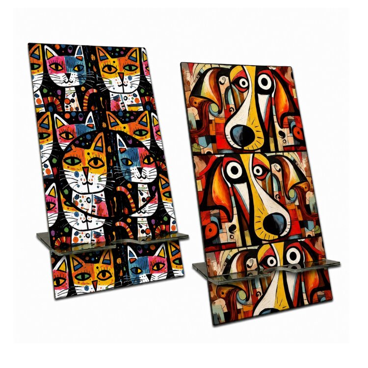 Stainless steel designer double-sided smartphone stand handmade in London - Art cats & dogs Metallic by Urband London