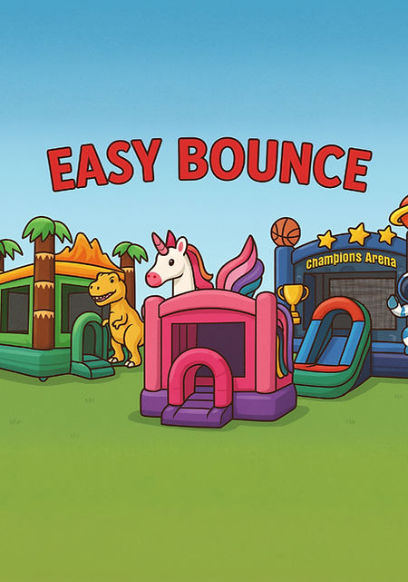 Three Bounce Houses on Grass