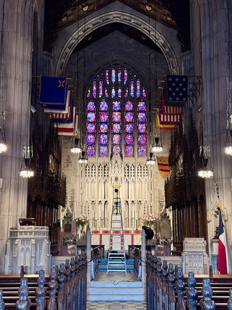 wide angle of camera setup inside chapel