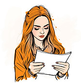 woman looking at paper with hint of orange color.jpg