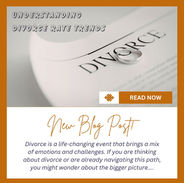 Understanding Divorce Rate Trends blog post with a ring on a divorce paper. Text invites readers to explore emotional and challenging insights.