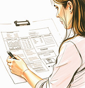woman analyzing financial document, hint