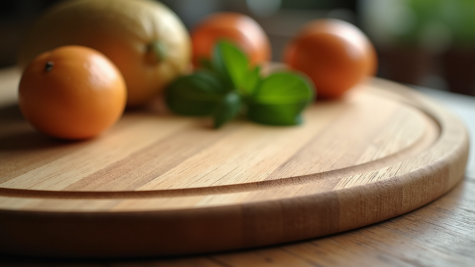Close-up view of a handcrafted wooden cutting board with natural grain