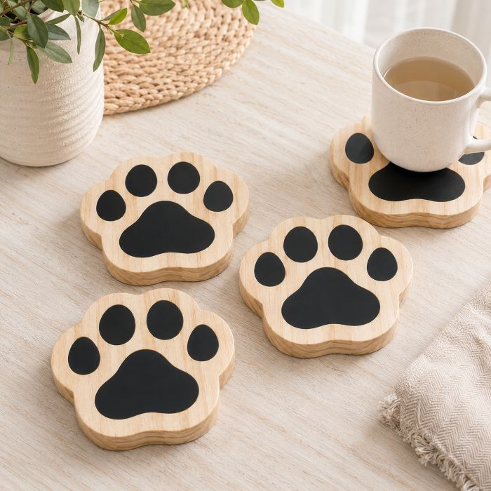 Dog Paw Coasters - Black Epoxy - Reclaimed Wood