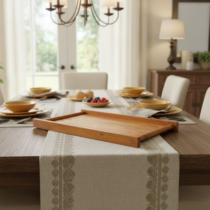 Lg Farmhouse Flat Trays with Handles on Dining Table
