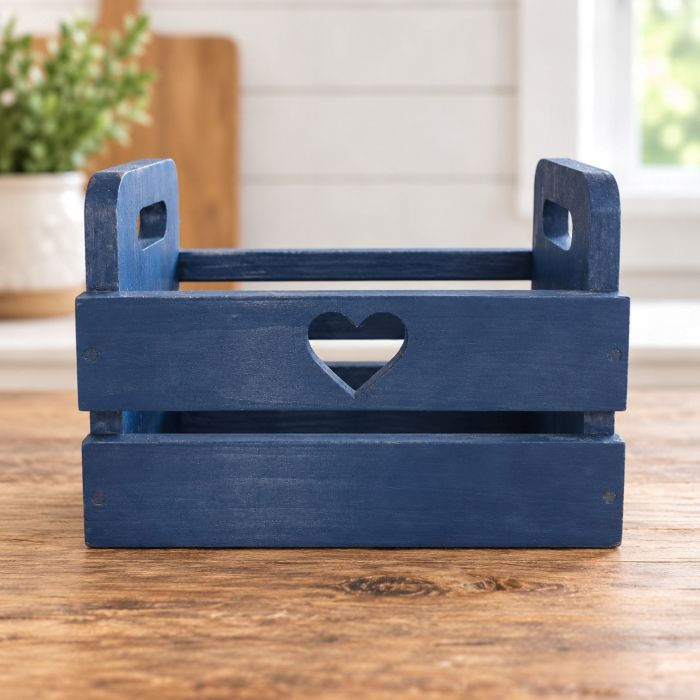 Rustic Pine Heart Storage Box- Blue