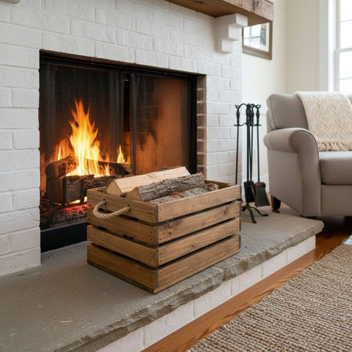 Thumbnail: Larger Farmhouse Storage Box with wood on a Hearth