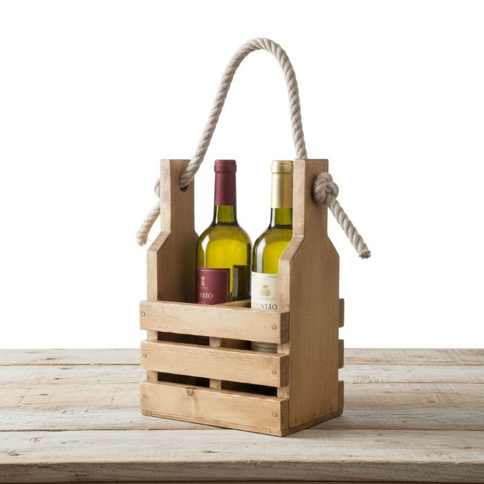 Thumbnail: Double Bottle Rustic Wine Caddy with rope on counter