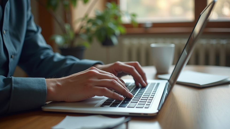Eye-level view of a person writing a follow-up email on a laptop