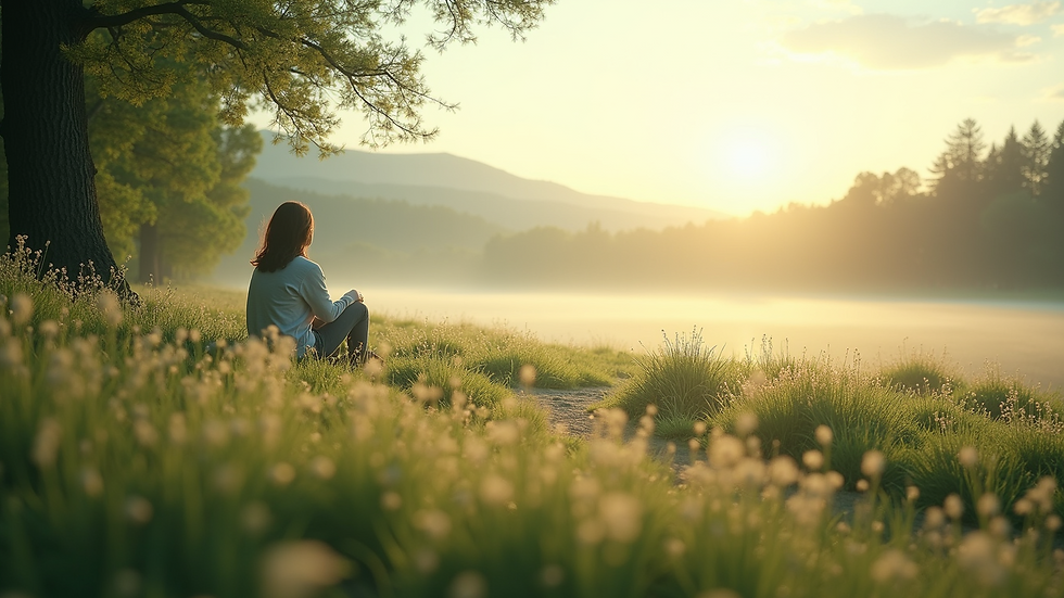 Wide angle view of a serene landscape symbolizing tranquility and wellness