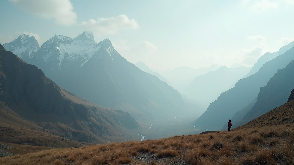 Wide angle view of a remote mountain landscape