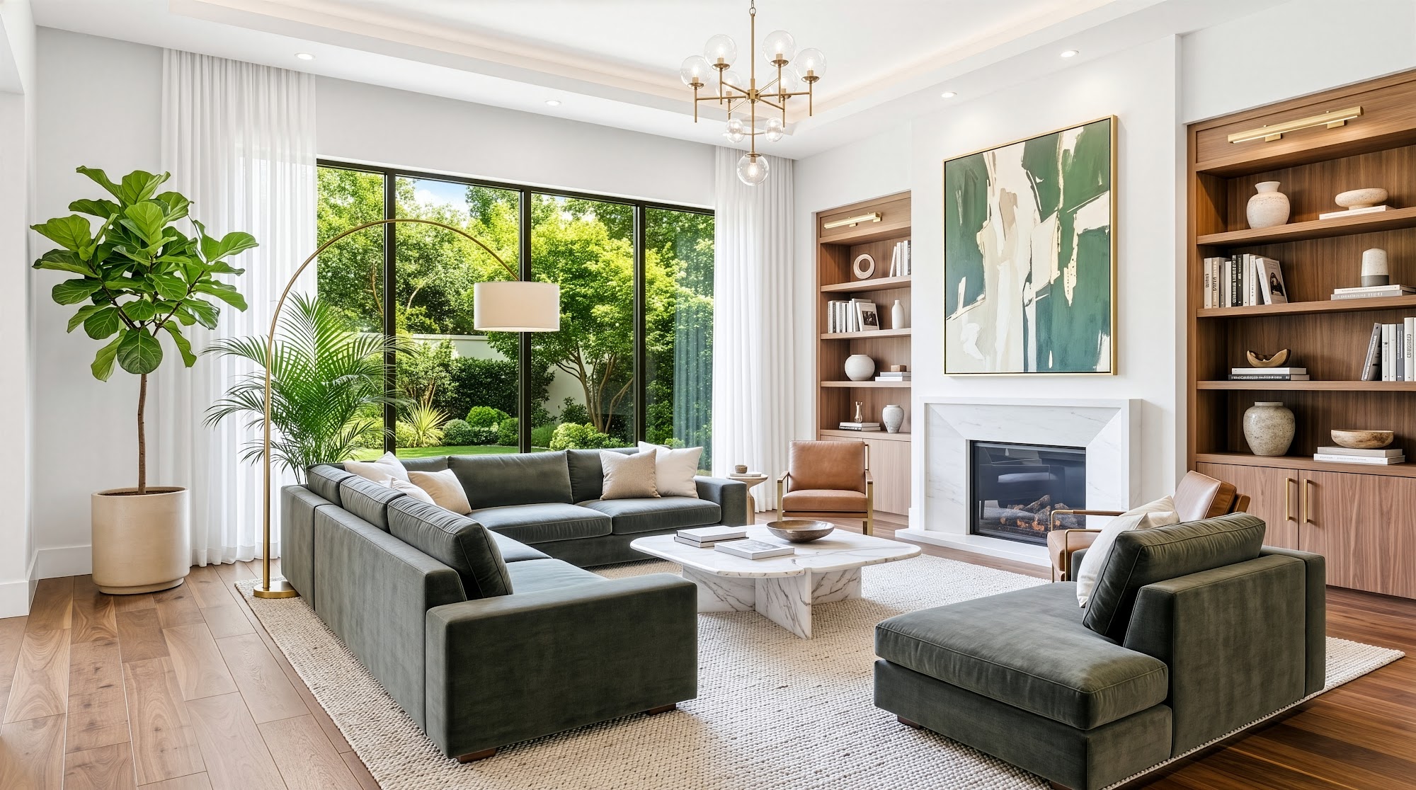 Bright luxury living room photographed for a South Florida real estate listing