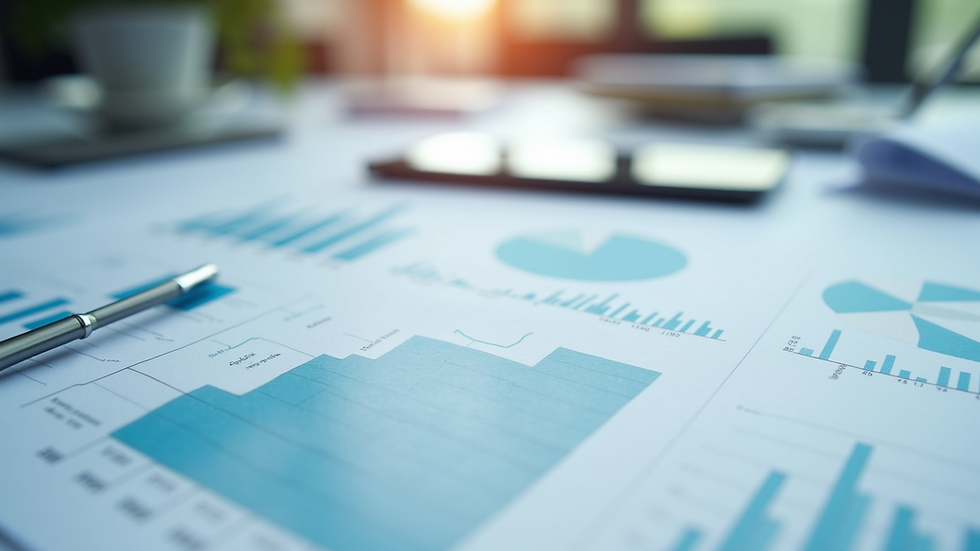 Close-up view of a financial analysis report with graphs and charts